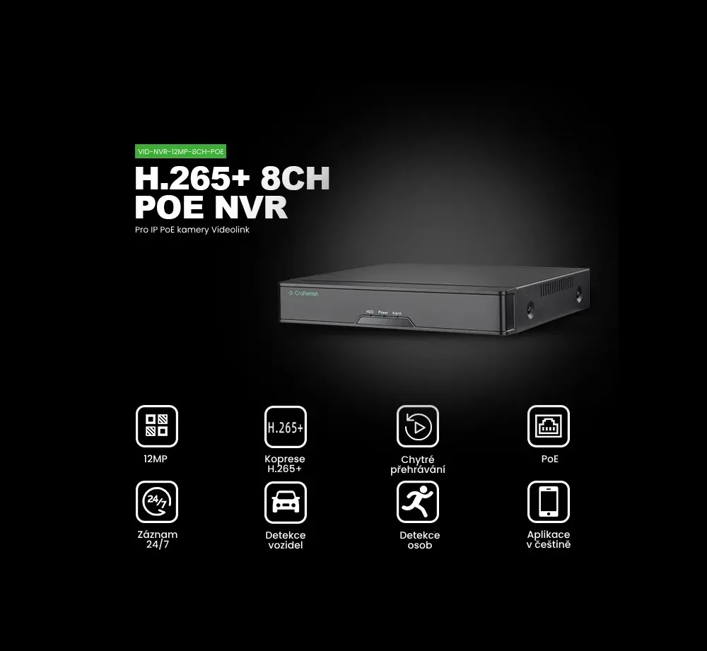 12MP NVR PoE - inteligentní rekordér Videolink