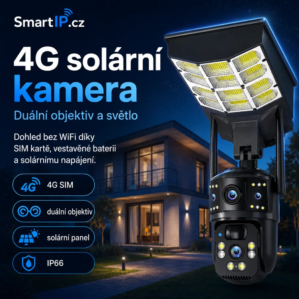 4G solární venkovní kamera s duálním objektivem