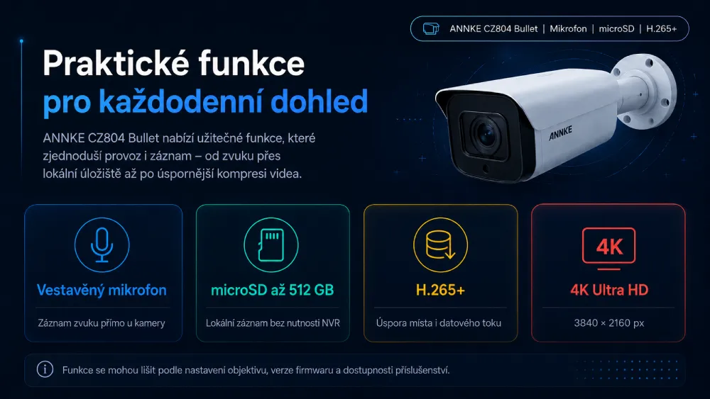 ANNKE CZ804 Bullet mikrofon microSD H.265+ a 4K funkce