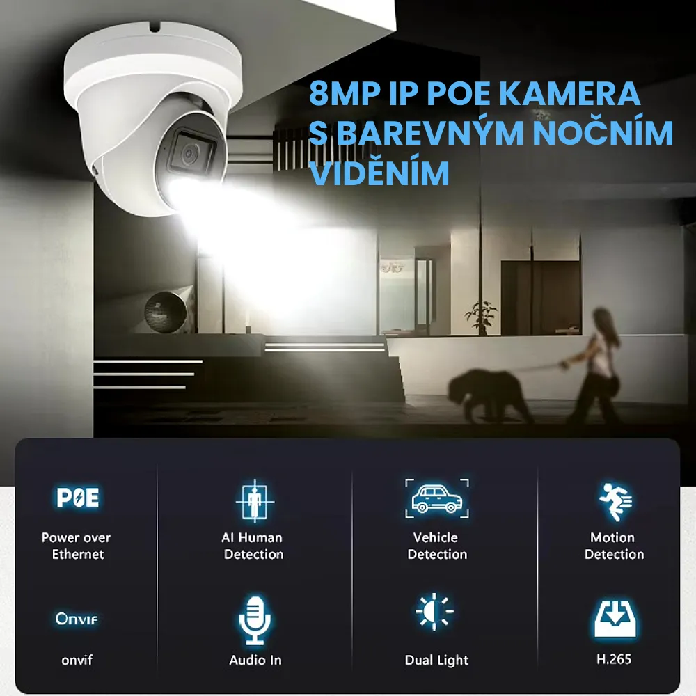 Vid 8MP IP PoE turret kamera, barevné noční vidění