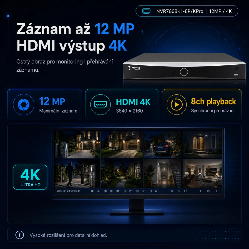 NVR7608K1-8P KPro 12MP záznam HDMI 4K výstup