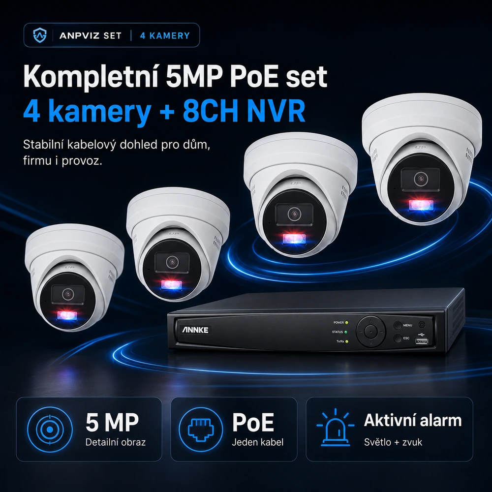 5MP PoE kamerový set, 4 kamery