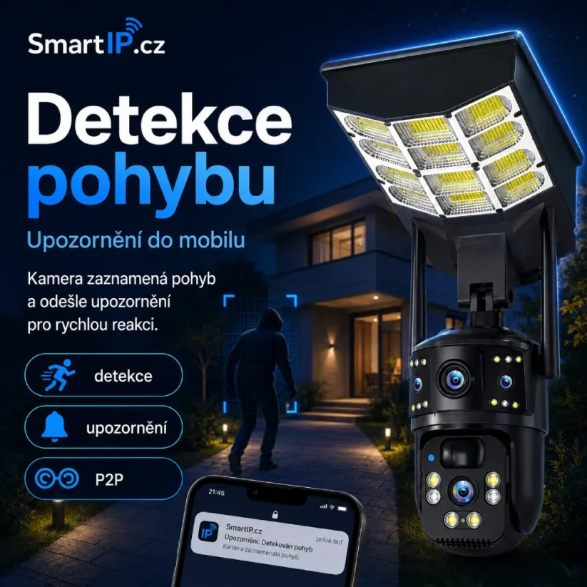 6MP 4G SIM duální otočná kamera na baterie se solárním panelem a lampou, Ese