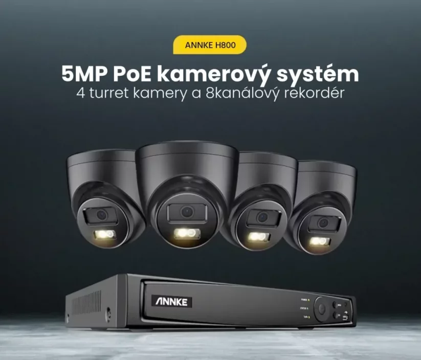 5MP IP PoE kamerový set, 4 turret černé kamery