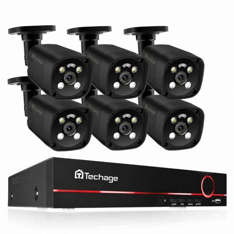 8MP IP PoE kamerový set, 6 pevných kovových kamer, XM