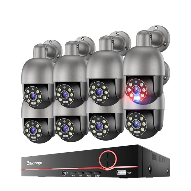 8MP IP PoE kamerový set, 8 otočných černošedých kamer, XM