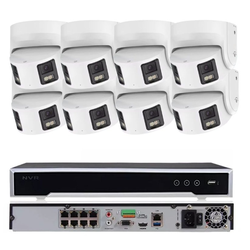 8MP profesionální PoE kamerový set, 8x panoramatická 180° kamera, H Profi