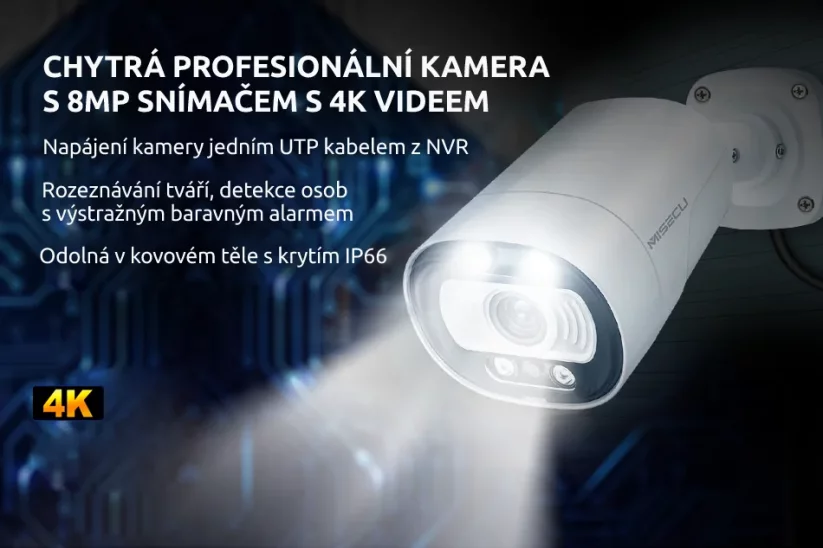 8MP IP PoE pevná kamera, bílá, XM