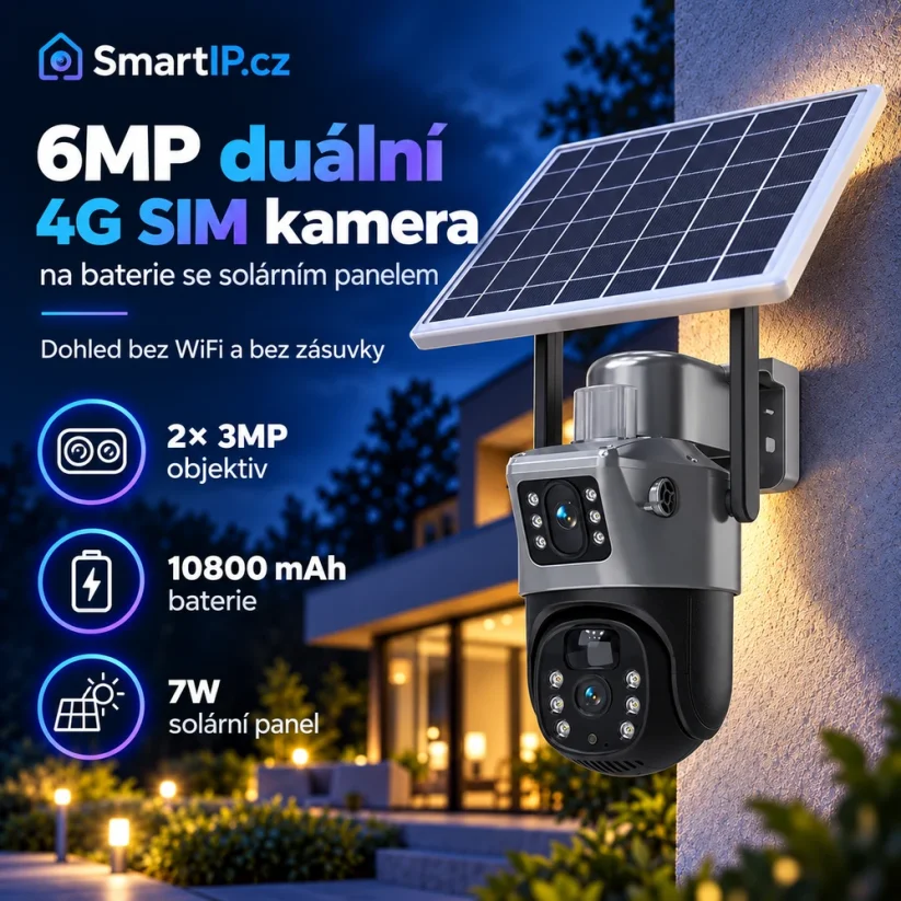 6MP 4G SIM duální otočná kamera na baterie se solárním panelem, Ese