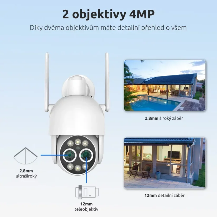 8MP duální otočná WiFi kamera s hybridním zoomem, iCs