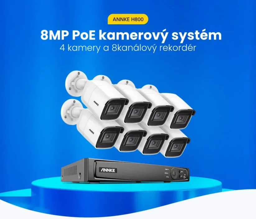 8MP IP PoE kamerový set, 4 pevné kamery