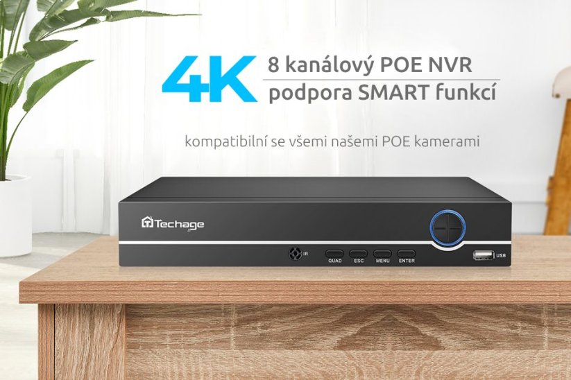 8kanálový PoE NVR rekordér, 4K záznam, XM