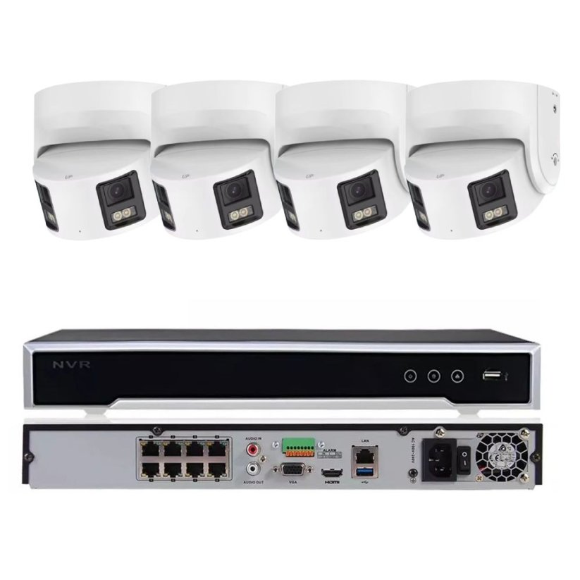 8MP profesionální PoE kamerový set, 4x panoramatická 180° kamera, H Profi