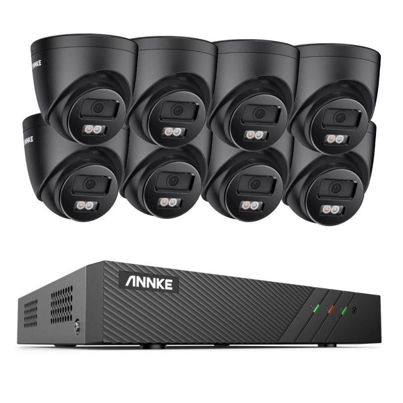 5MP IP PoE kamerový set, 8 turret černých kamer, H