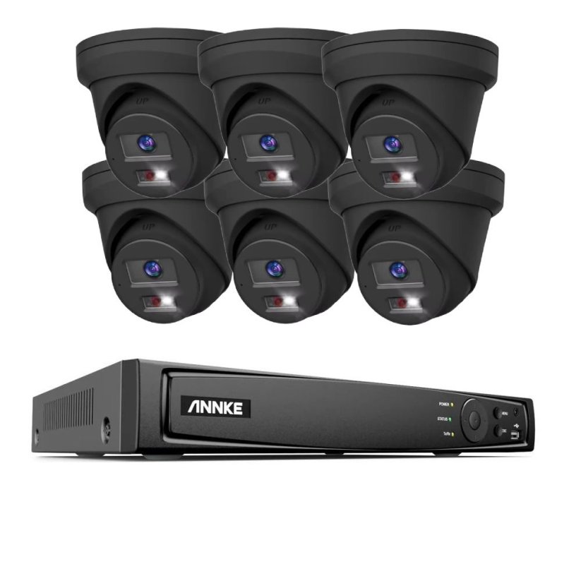 8MP IP PoE kamerový set, 6 turret černých kamer, H