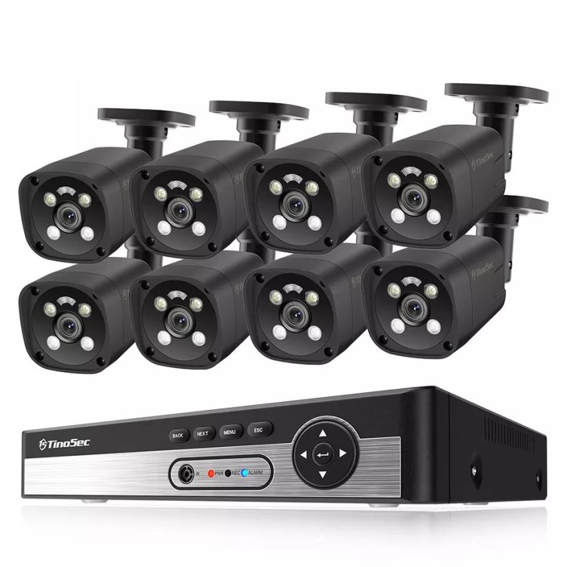 8MP IP PoE kamerový set, 8 pevných kovových kamer, XM