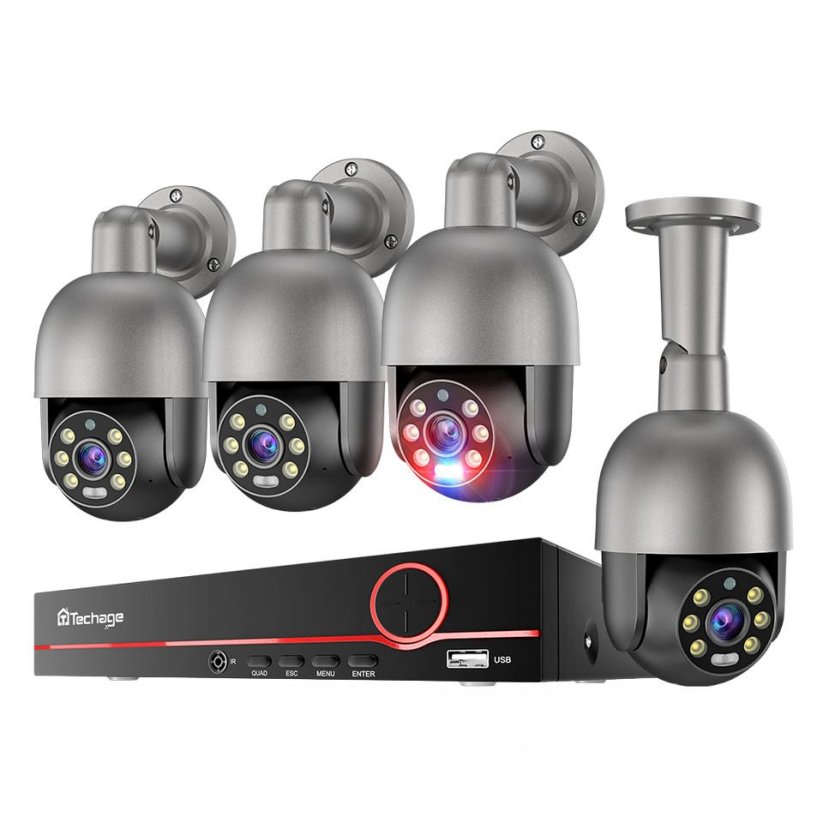 8MP IP PoE kamerový set, 4 otočné černošedé kamery, XM