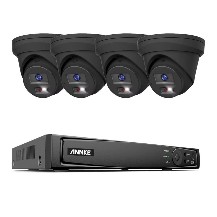 8MP IP PoE kamerový set, 4 turret černé kamery, Hik