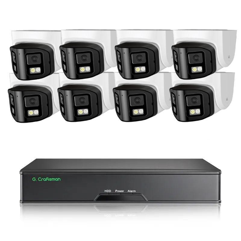 8MP IP PoE kamerový set, 8 panoramatických 180° kamer, Vid