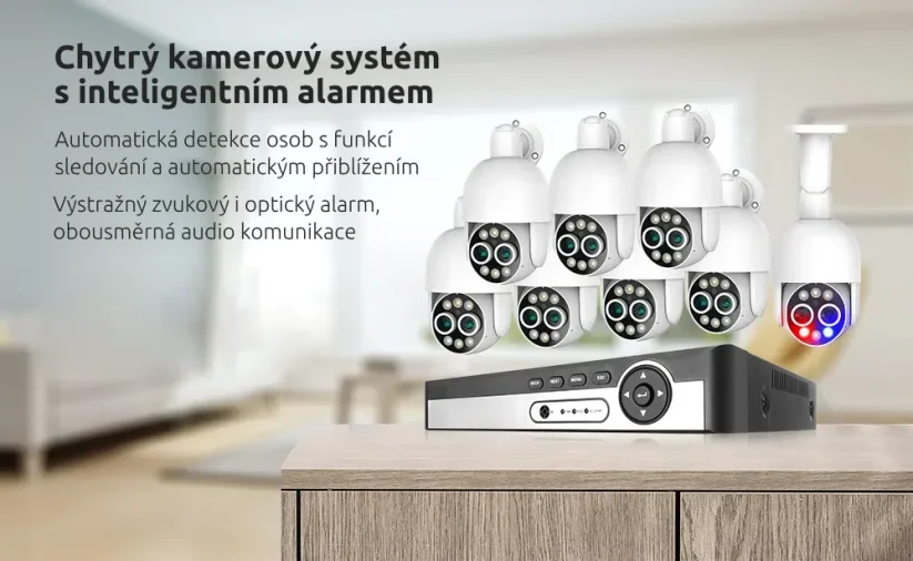 8MP IP PoE kamerový set, 8 otočných DUAL kamer, XM