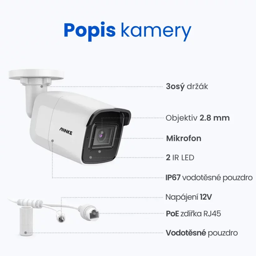 8MP IP PoE kamerový set, 4 pevné kamery
