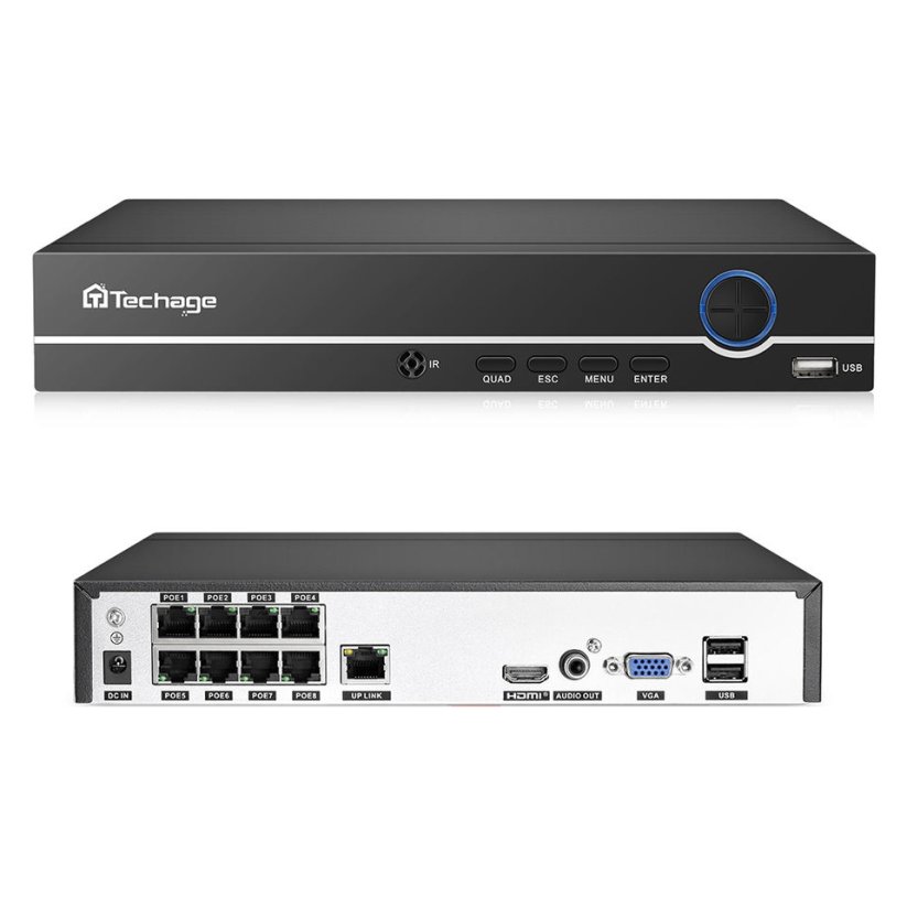 8MP IP PoE kamerový set, 8 otočných černošedých kamer, XM