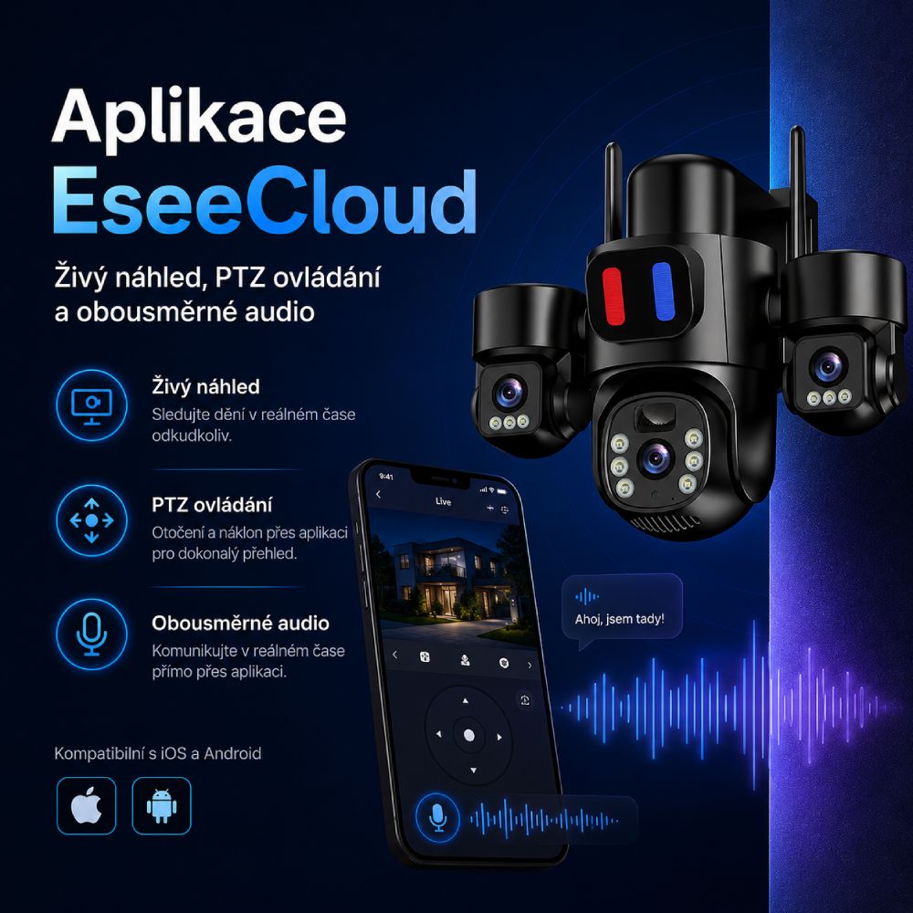 Aplikace EseeCloud pro tříobjektivovou PTZ kameru