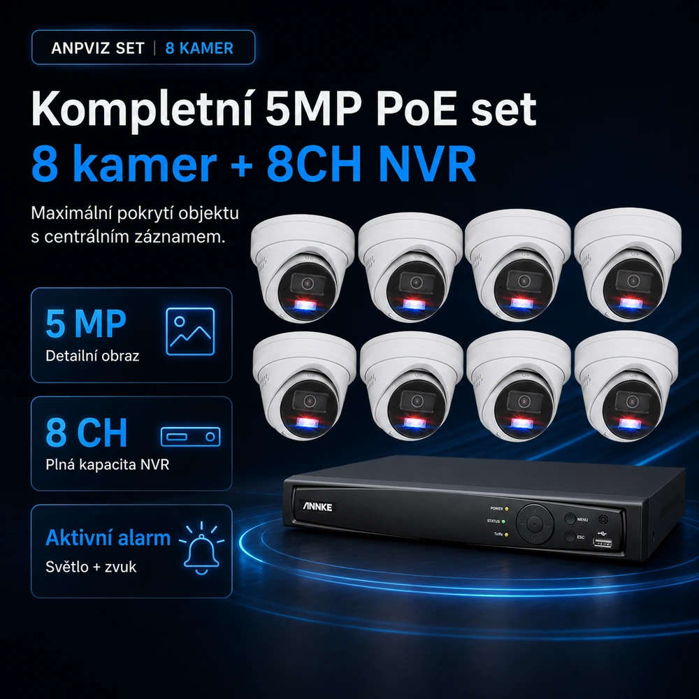 5MP PoE kamerový set, 8 kamer
