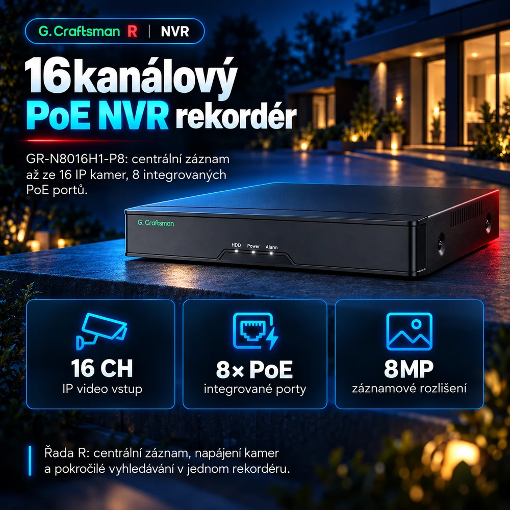 16kanálový NVR s osmi PoE porty