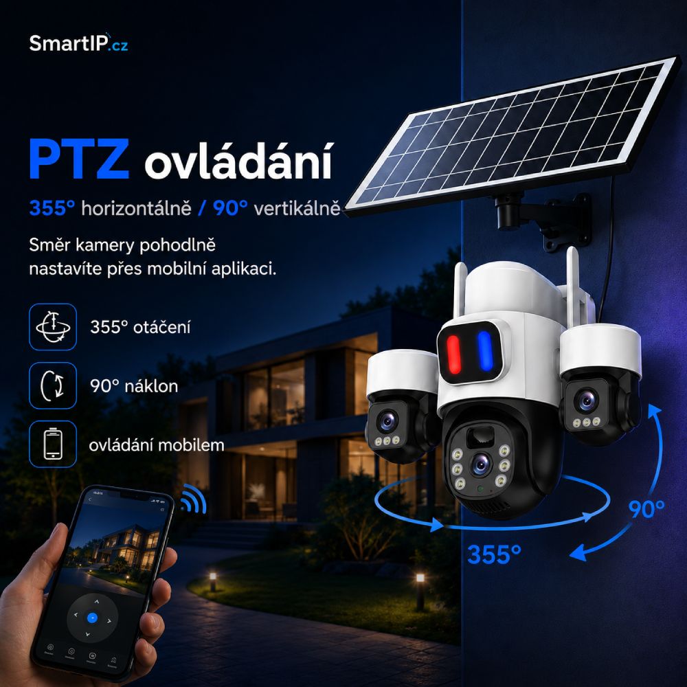 PTZ ovládání 355 stupňů a 90 stupňů