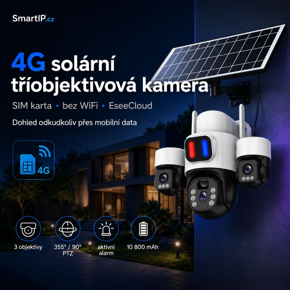 4G solární tříobjektivová PTZ kamera na SIM kartu