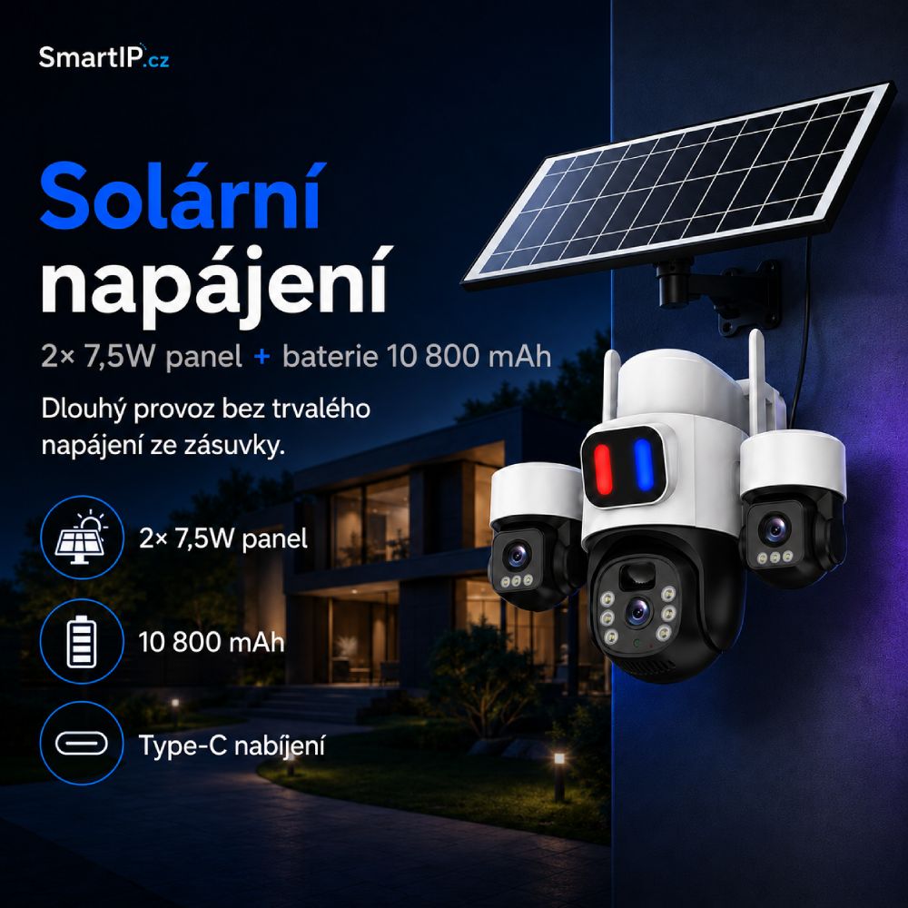 Solární napájení 2x 7,5W panel a baterie 10800 mAh