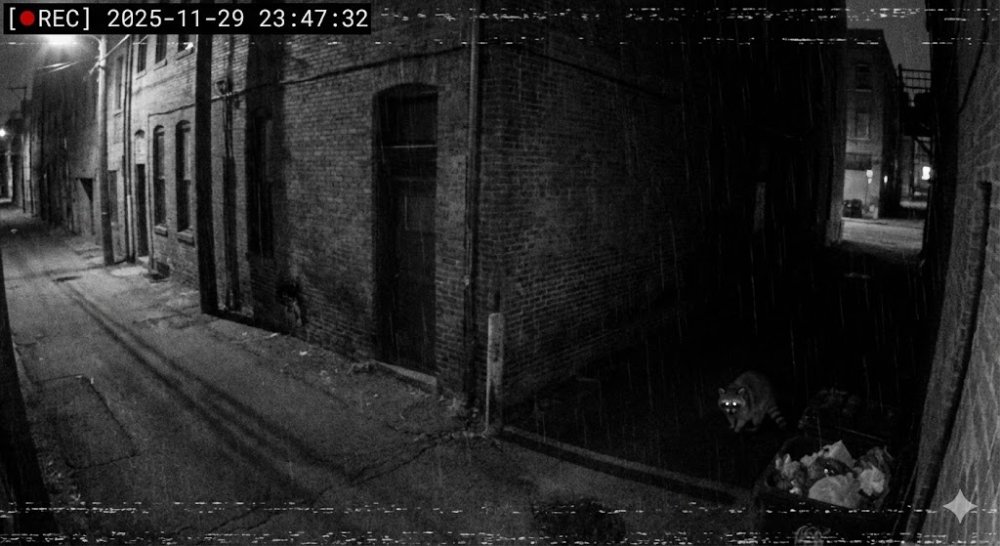 Noční záběr bez ColorVu – černobílý IR obraz