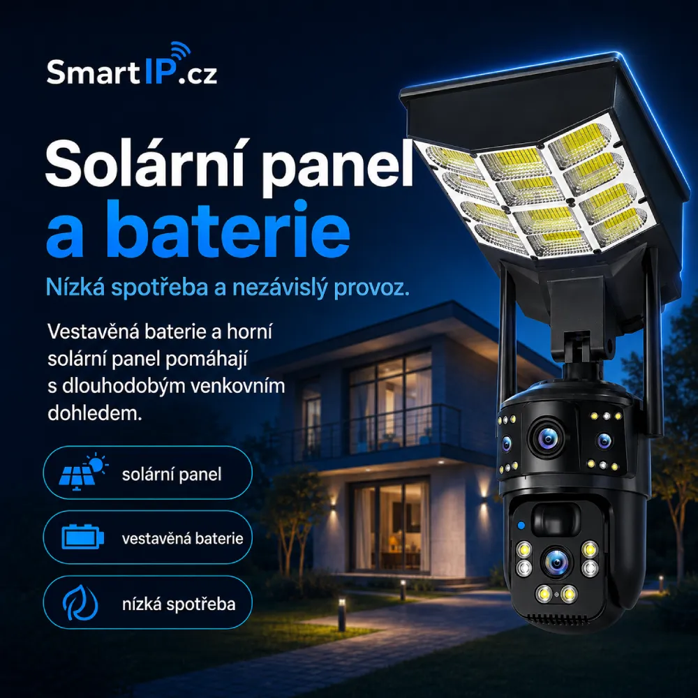 Solární panel a vestavěná baterie u 4G kamery