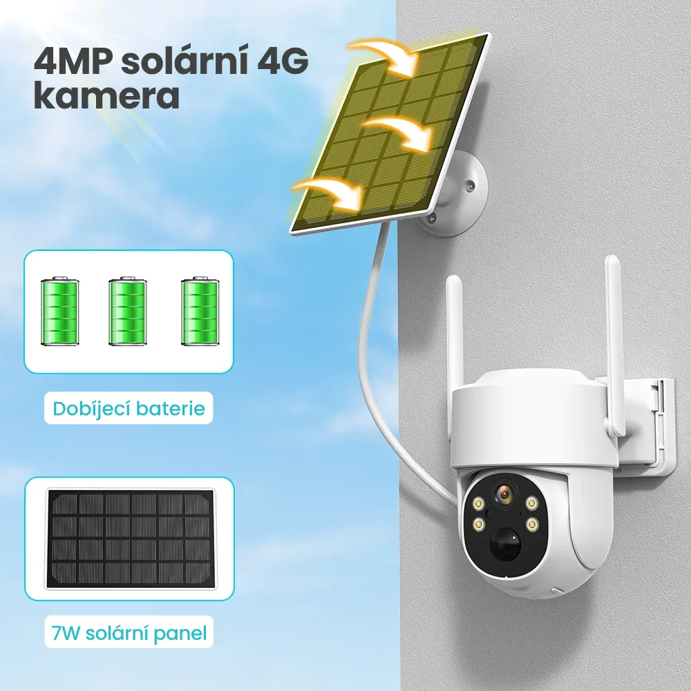 4G LTE otočná venkovní kamera se solárním panelem