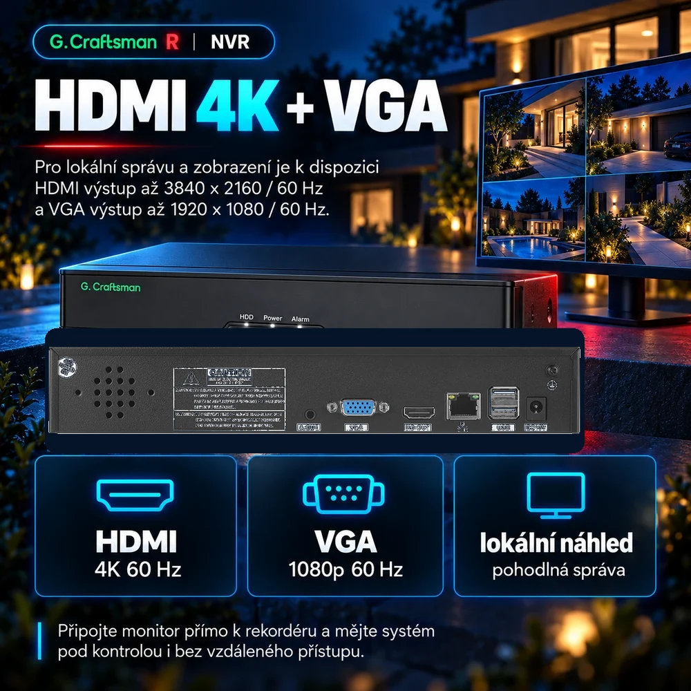 HDMI 4K, VGA a lokální zobrazení