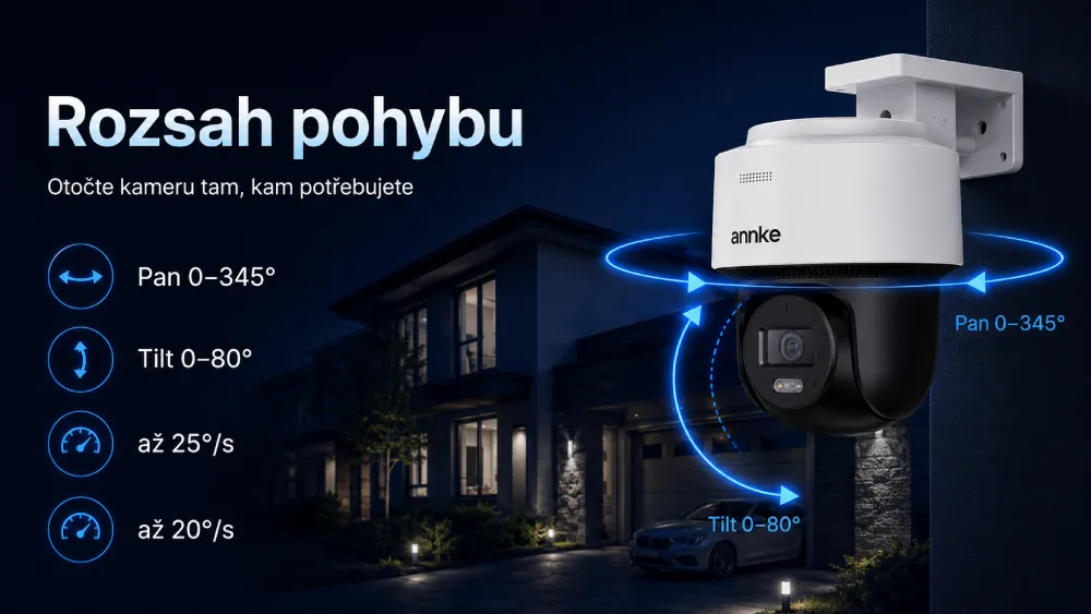 ANNKE CPT800 rozsah pohybu Pan 345 a Tilt 80