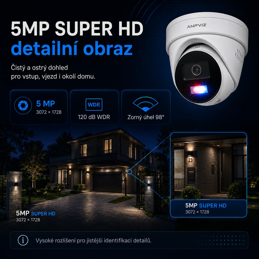 Anpviz IPC-D3653WD-RB 5MP detailní obraz