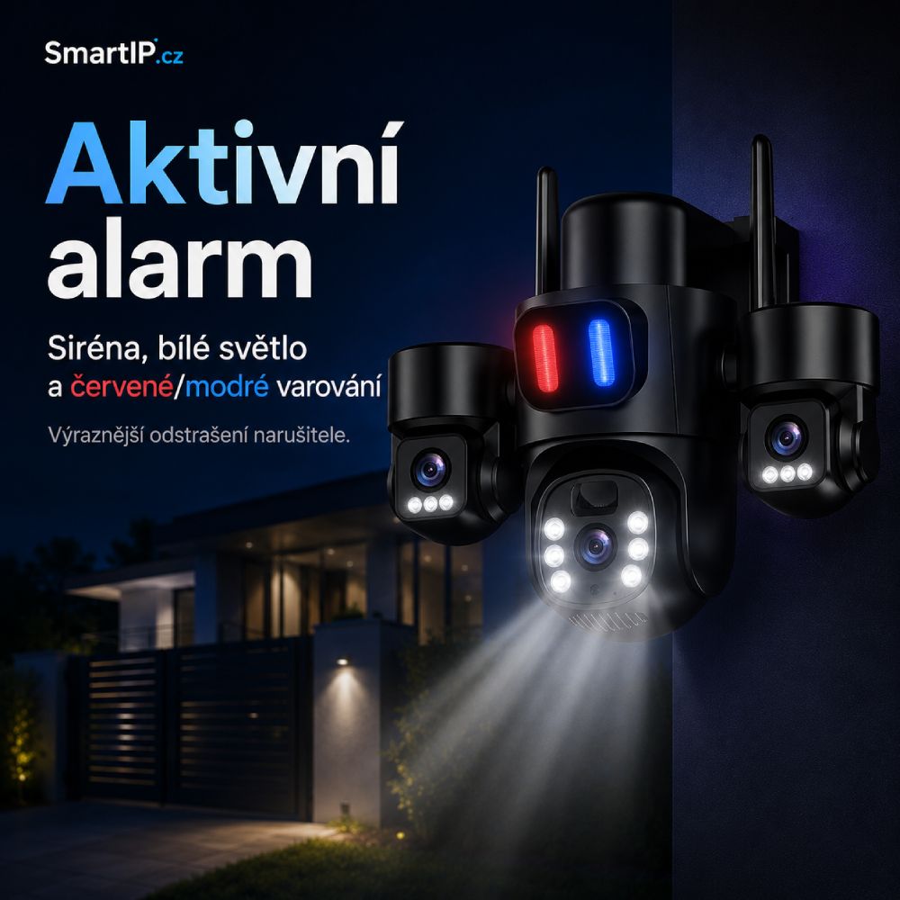 Siréna a červené modré výstražné světlo u kamery