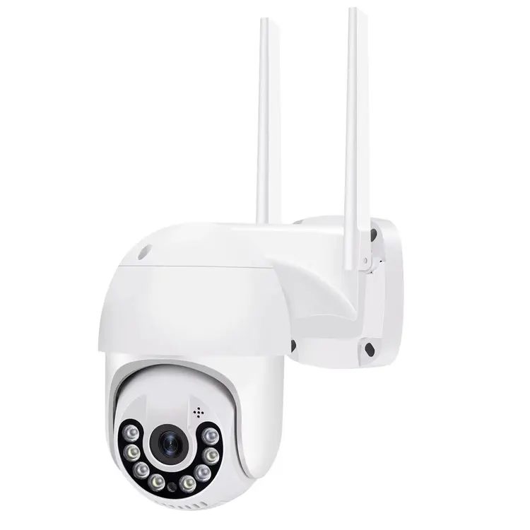 Bílá venkovní otočná WiFi kamera z bočního pohledu