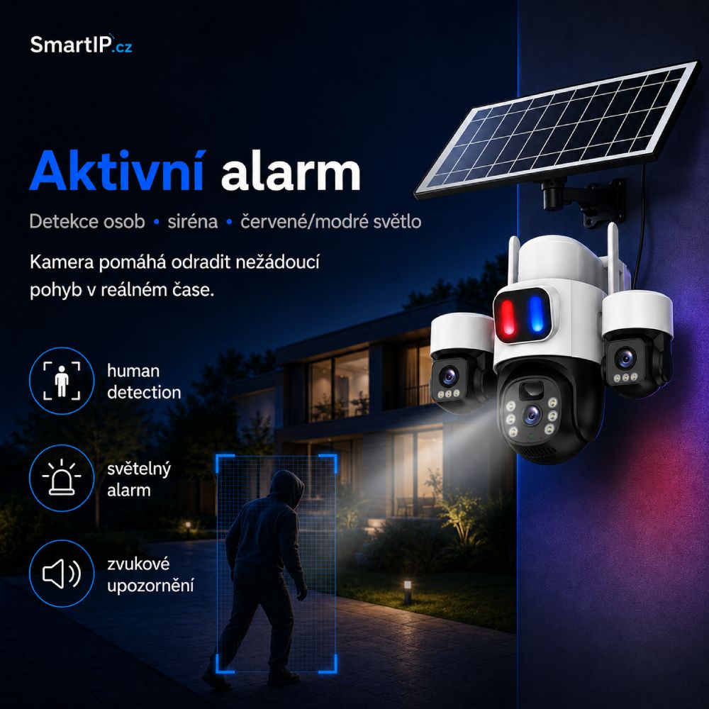 Světelný a zvukový alarm s červeným a modrým varováním