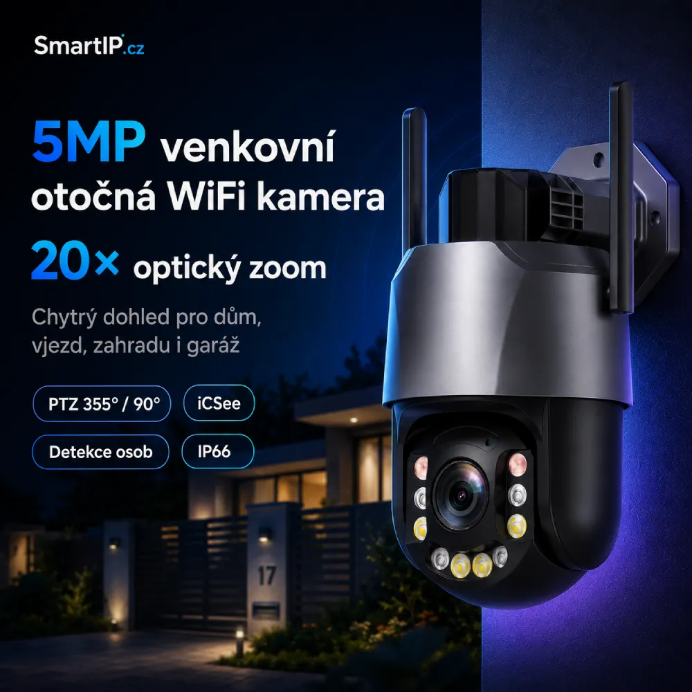 5MP venkovní otočná WiFi kamera s 20× optickým zoomem