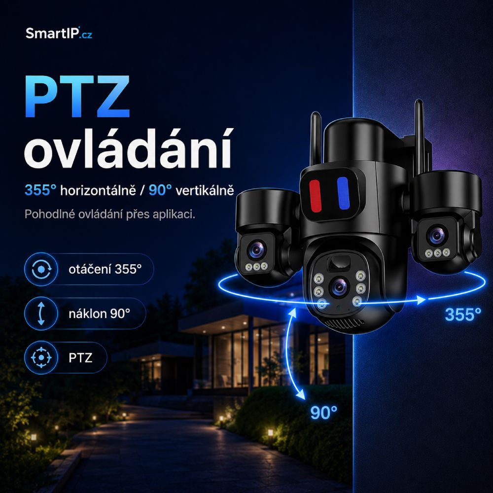 PTZ ovládání 355 stupňů a 90 stupňů